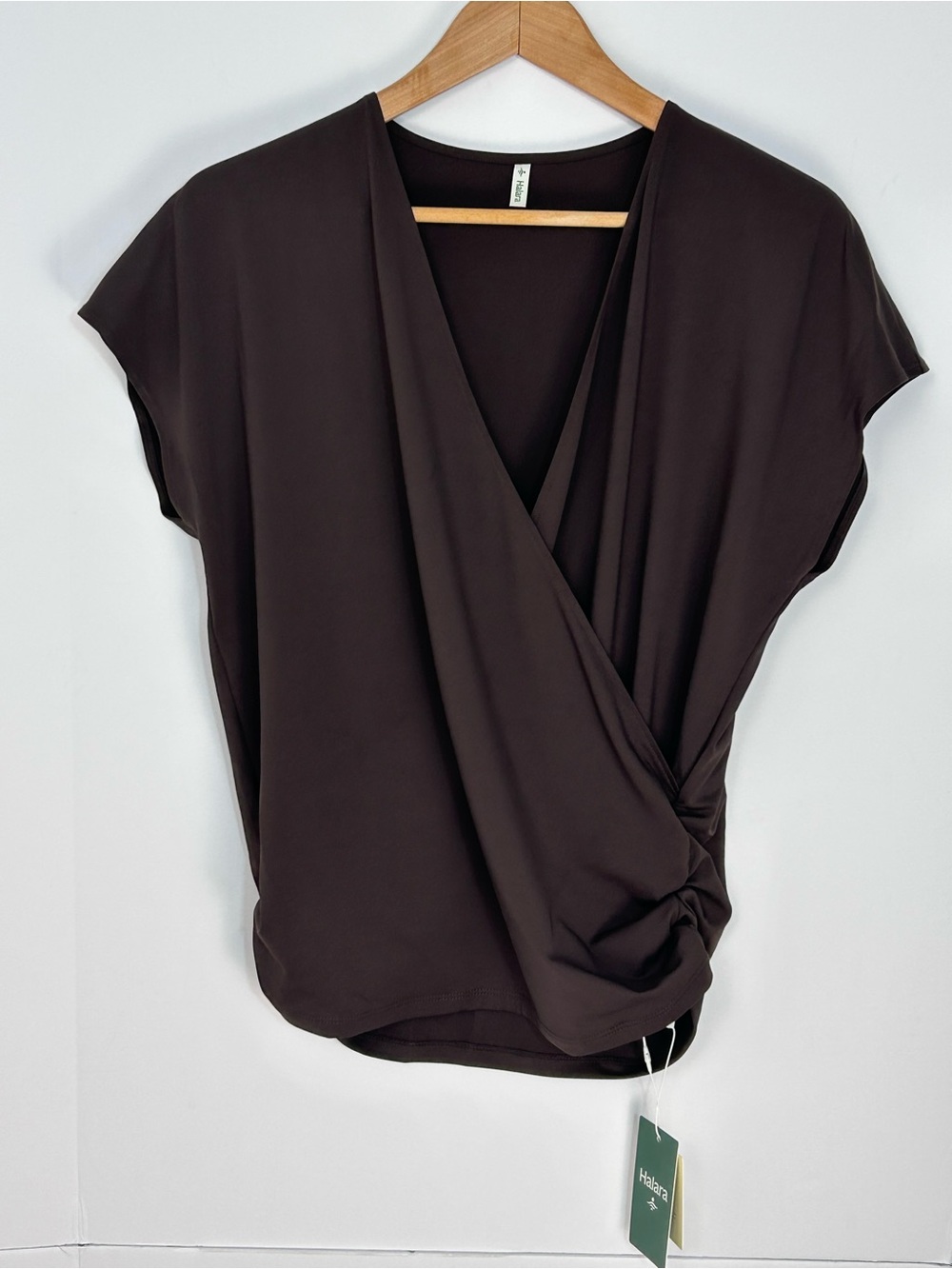 Halara Women’s Brown Wrap Front Side Knot Stretch Top Size M NWT